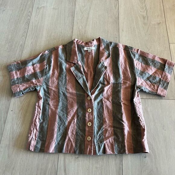 Madewell 100% Linen Resort Shirt in Springy Stripe size S - Picture 1 of 9